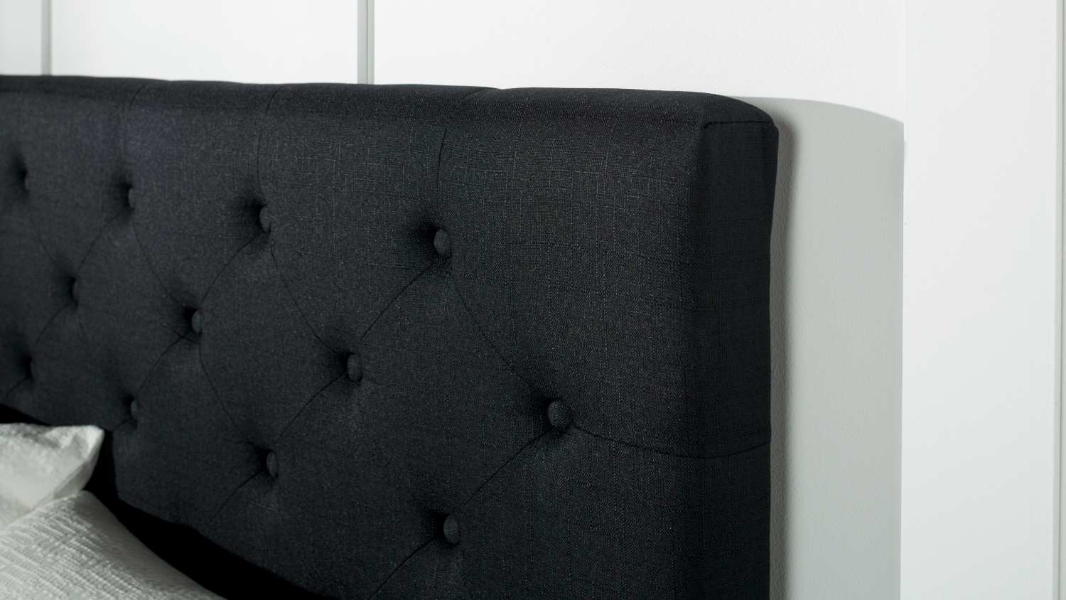 Diaz Queen Upholstered Buttoned Headboard - Black Linen