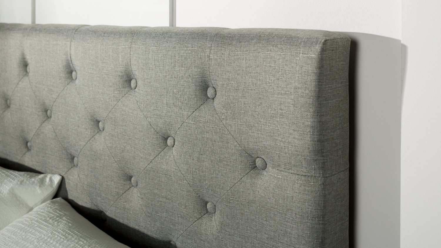 Diaz Super King Upholstered Buttoned Headboard - Grey Linen
