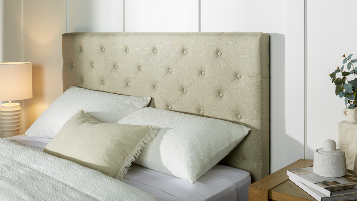 Diaz Queen Upholstered Buttoned Headboard - Natural Linen
