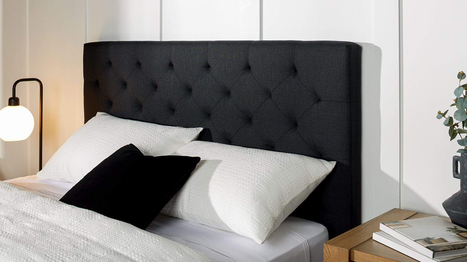 Diaz Queen Upholstered Darted Headboard - Black Linen