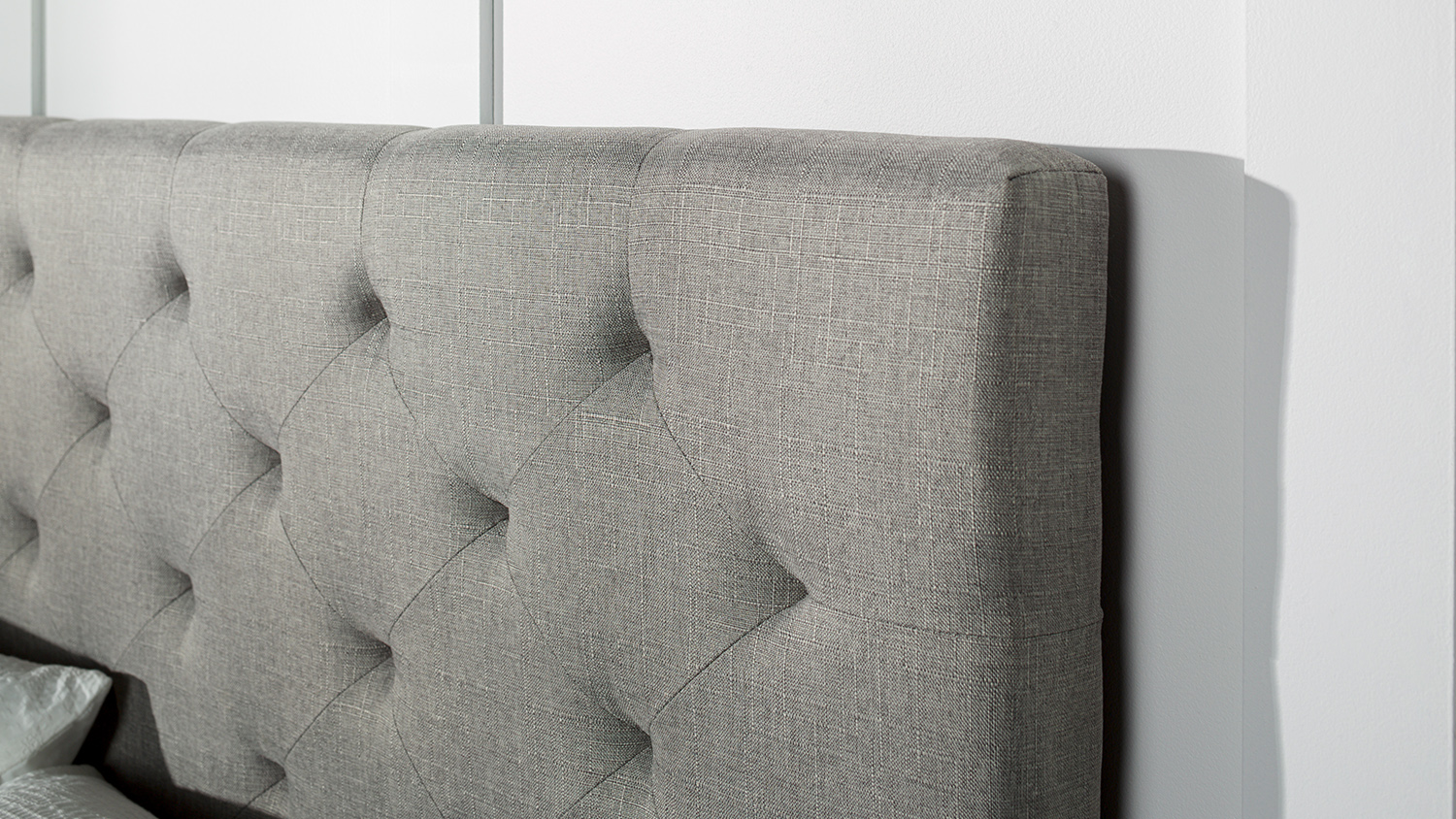 Diaz Super King Upholstered Darted Headboard - Grey Linen