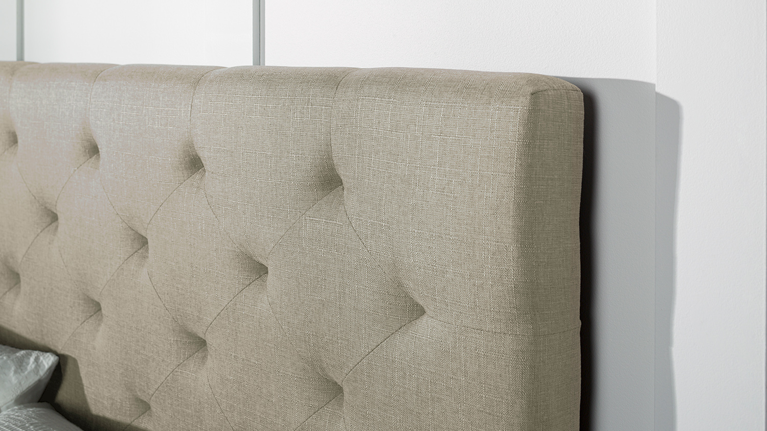 Diaz Super King Upholstered Darted Headboard - Natural Linen