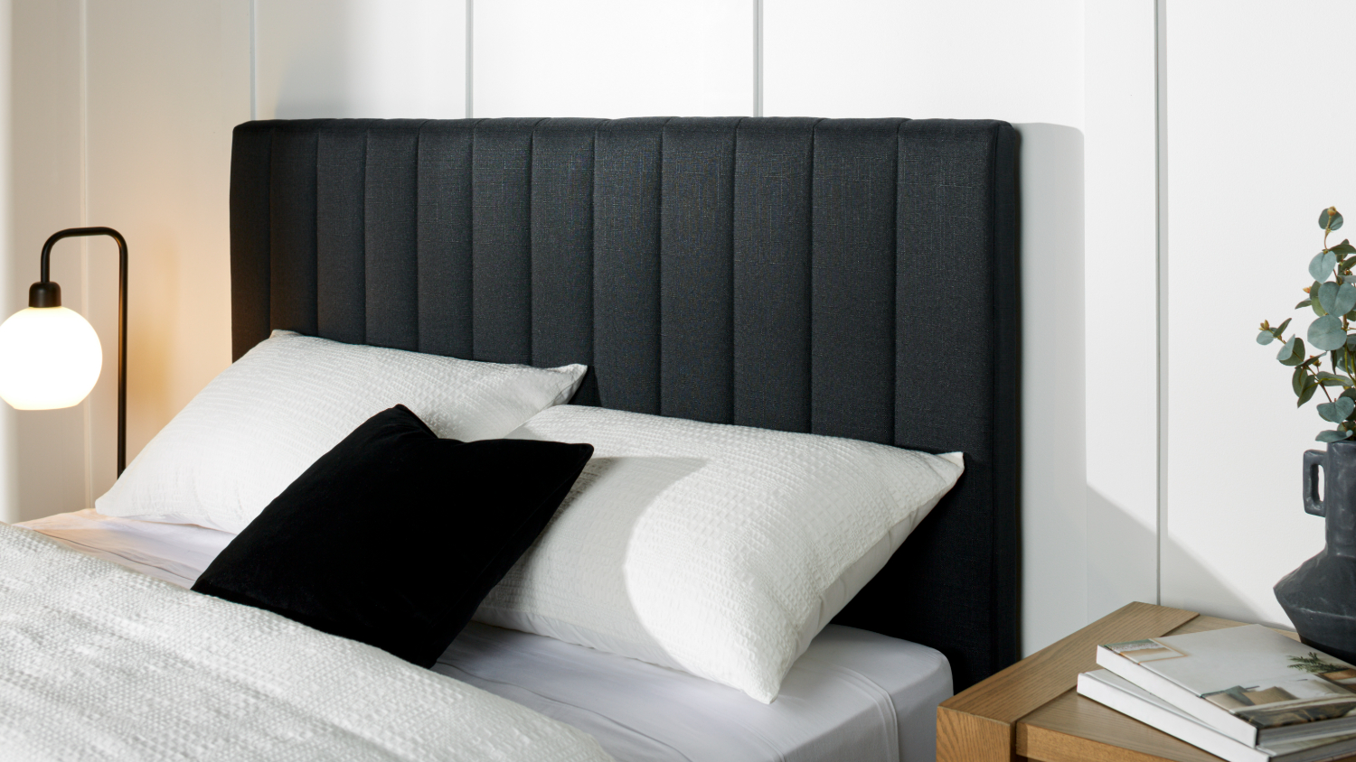Diaz Queen Upholstered Channel Headboard - Black Linen