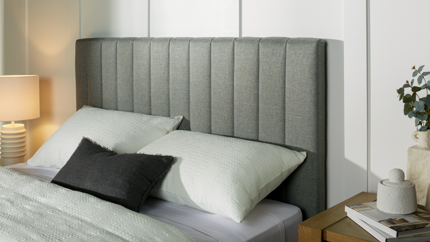 Diaz Super King Upholstered Channel Headboard - Grey Linen