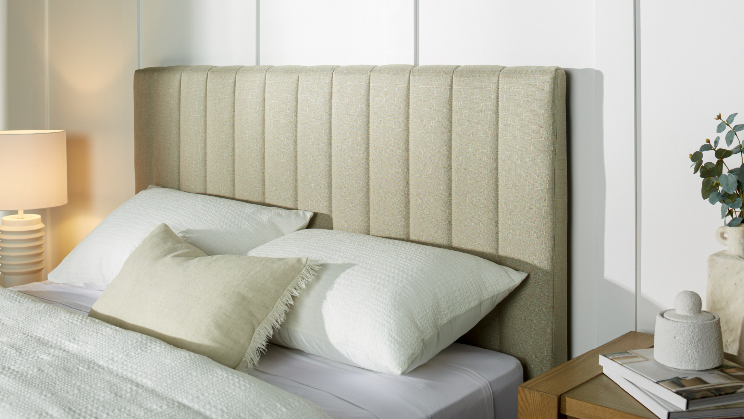 Diaz Super King Upholstered Channel Headboard - Natural Linen