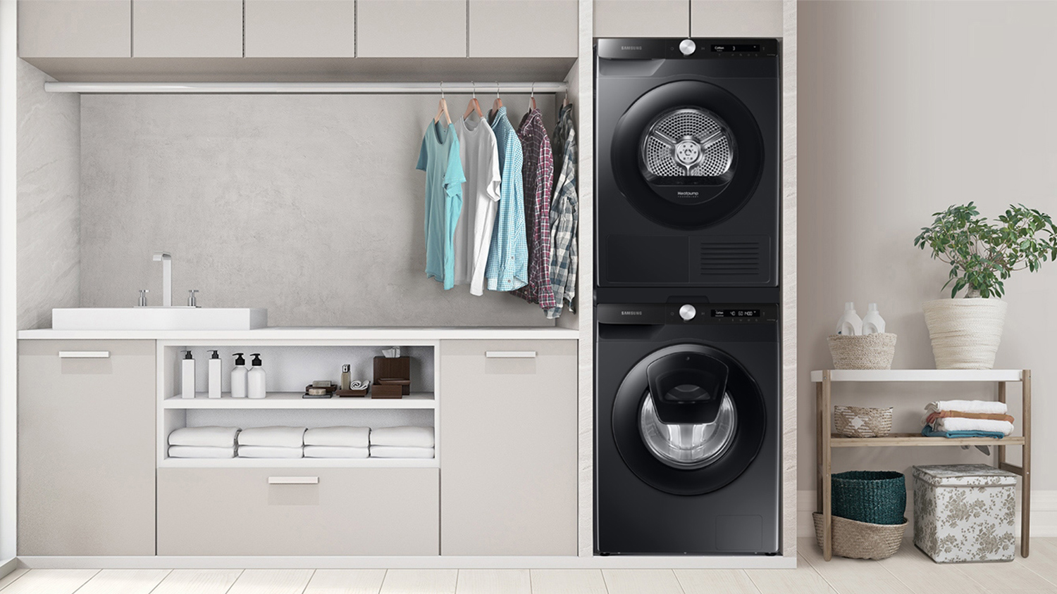 Samsung Stacking Kit with Slide Out Shelf for Front Loading Washing Machine & Dryer - Black Caviar (SKK-UUB)