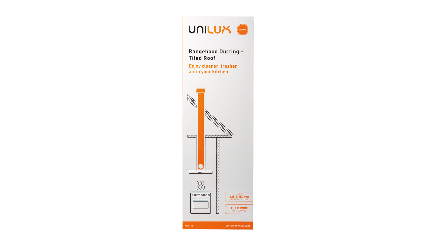 Unilux Universal Rangehood Ducting Kit for Extraction through Tiled Roof - 125 to 150mm (ULX151)
