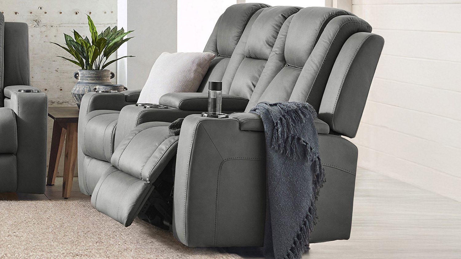 White Haven 2 Seater Fabric Electric Recliner Sofa