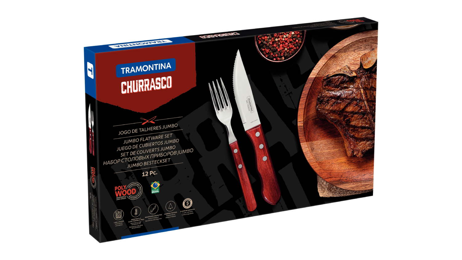 Tramontina Churrasco Jumbo Point Steak Cutlery Set 12pcs. - Red