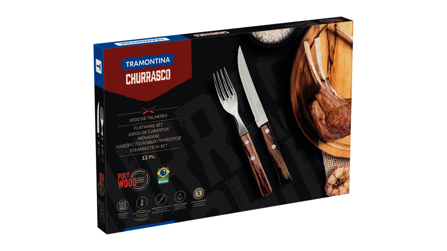 Tramontina Churrasco Traditional Steak Cutlery Set 12pcs. - Brown