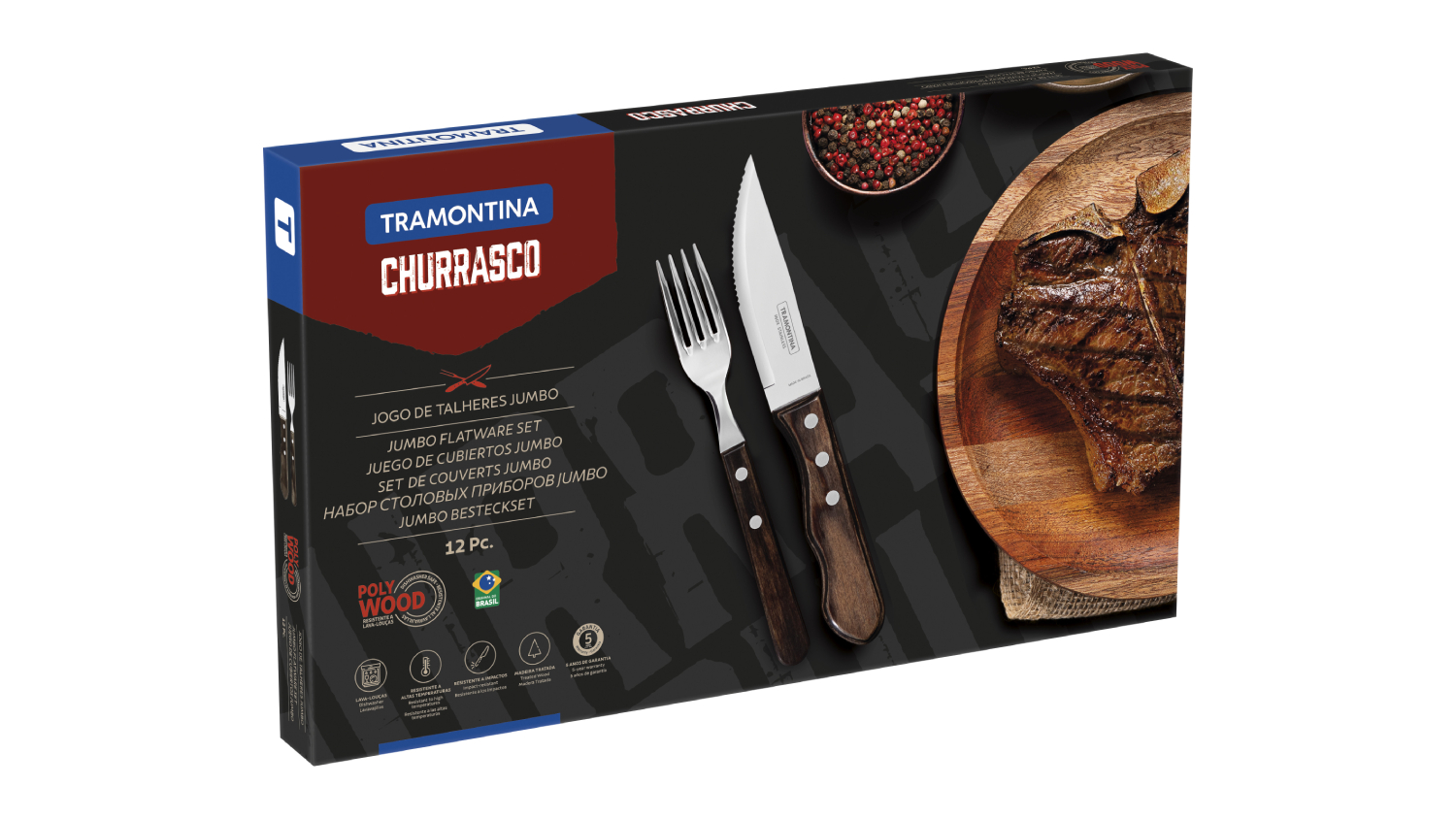 Tramontina Churrasco Jumbo Point Steak Cutlery Set 12pcs. - Brown