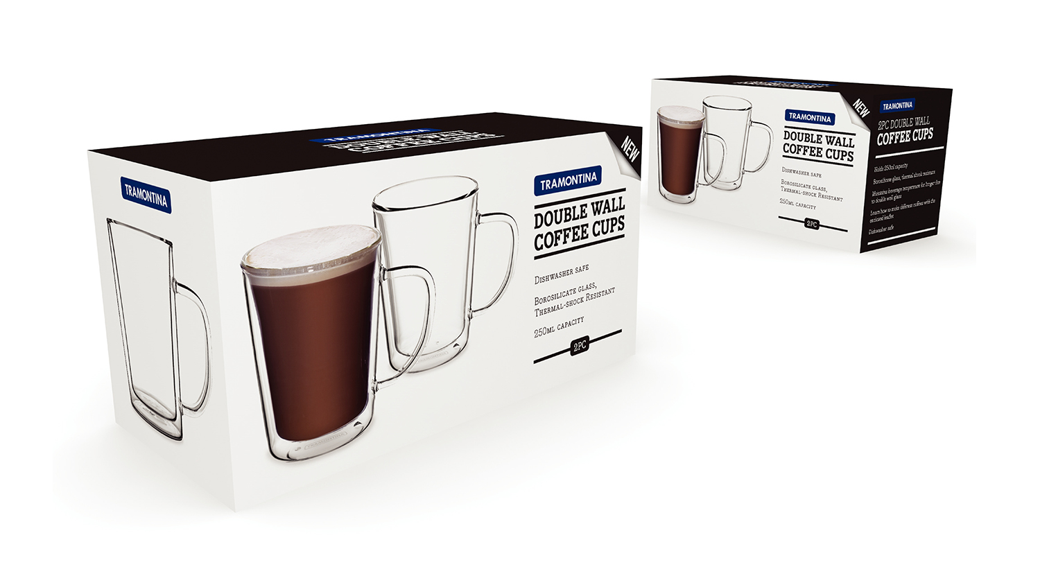 Tramontina Double-Walled Coffee Cup with Handle 250ml 2pcs.