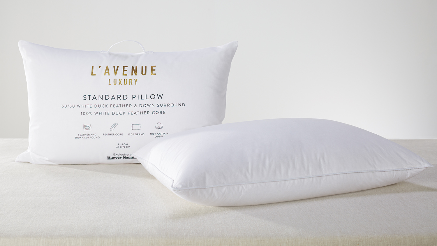 White Duck Down 1300g Standard Pillow by L'Avenue Luxury