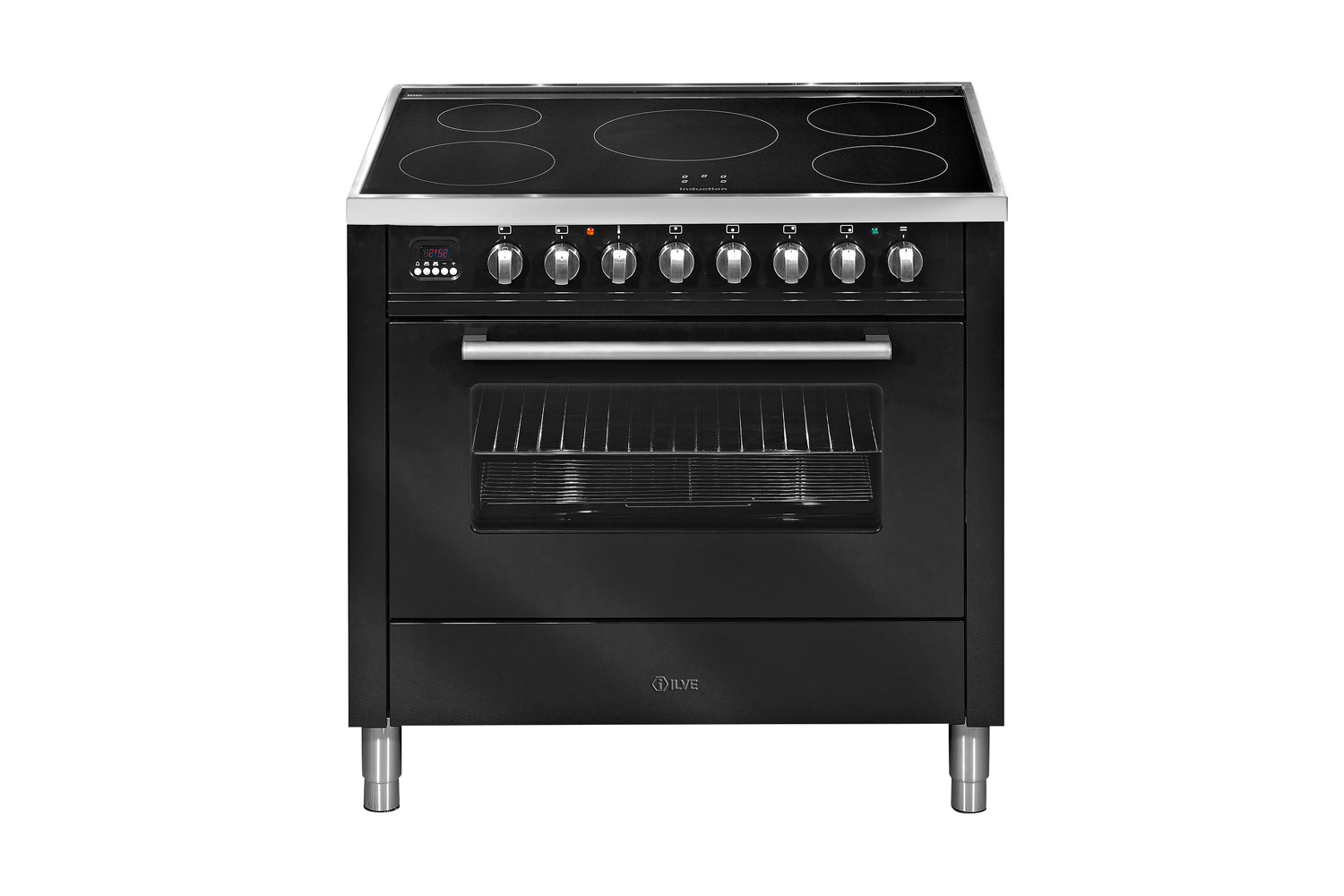 ILVE 90cm Freestanding Oven with Induction Cooktop Gloss Black