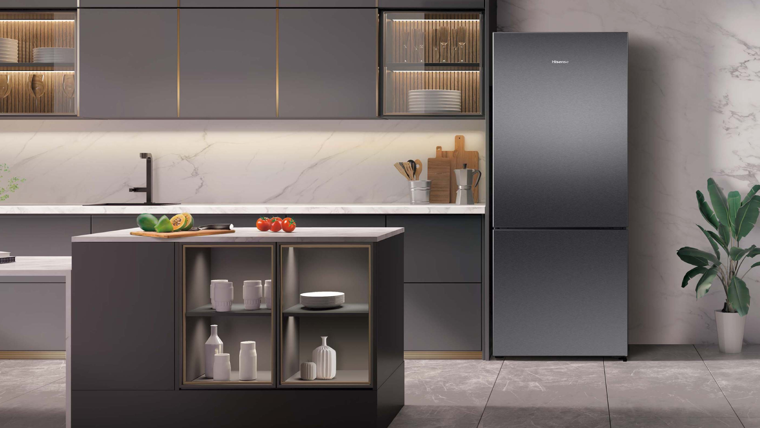 Hisense 417L Bottom Mount Fridge Freezer - Dark Stainless (HRBM418E)