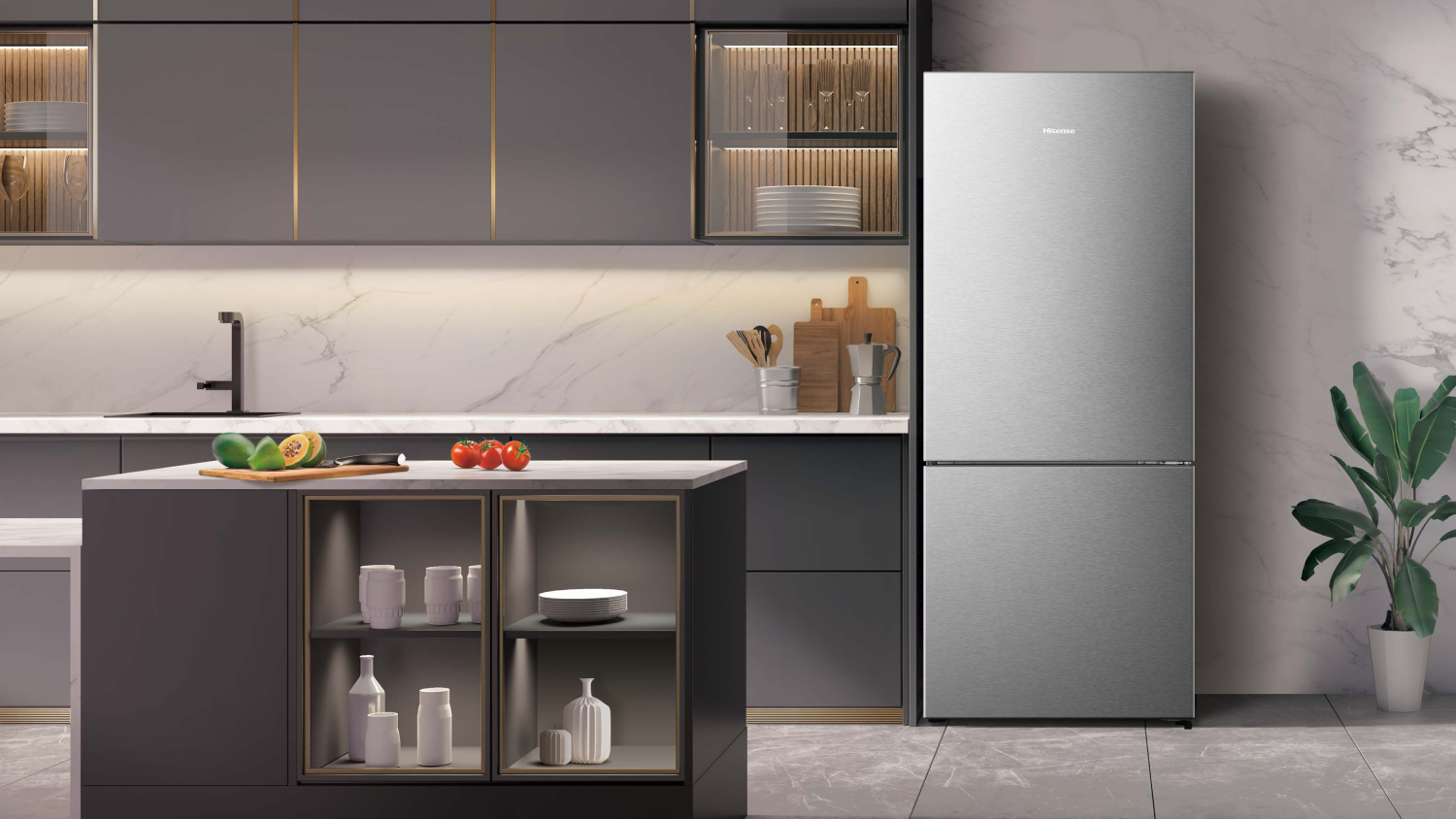 Hisense 417L Bottom Mount Fridge Freezer - Stainless (HRBM418S)