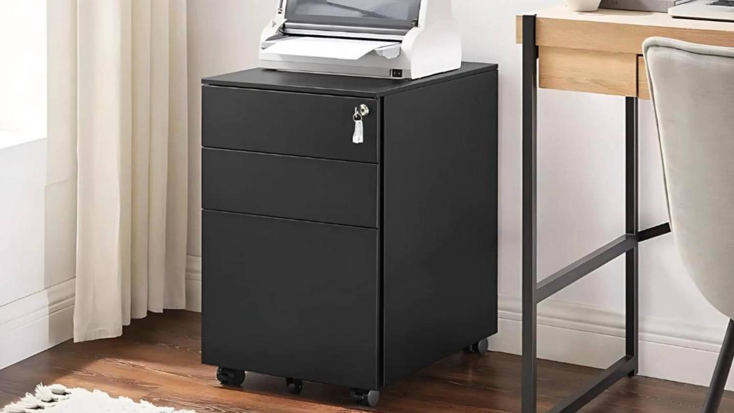 TSB Living Pedestal Filing Cabinet with Castors 39 x 50 x 60cm - Matte Black