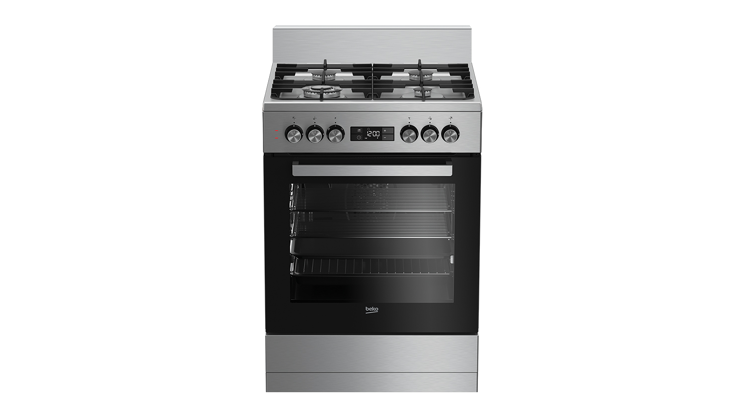 Beko 60cm Dual Fuel Freestanding Oven with Gas Cooktop - Stainless Steel (BFC60GMX)