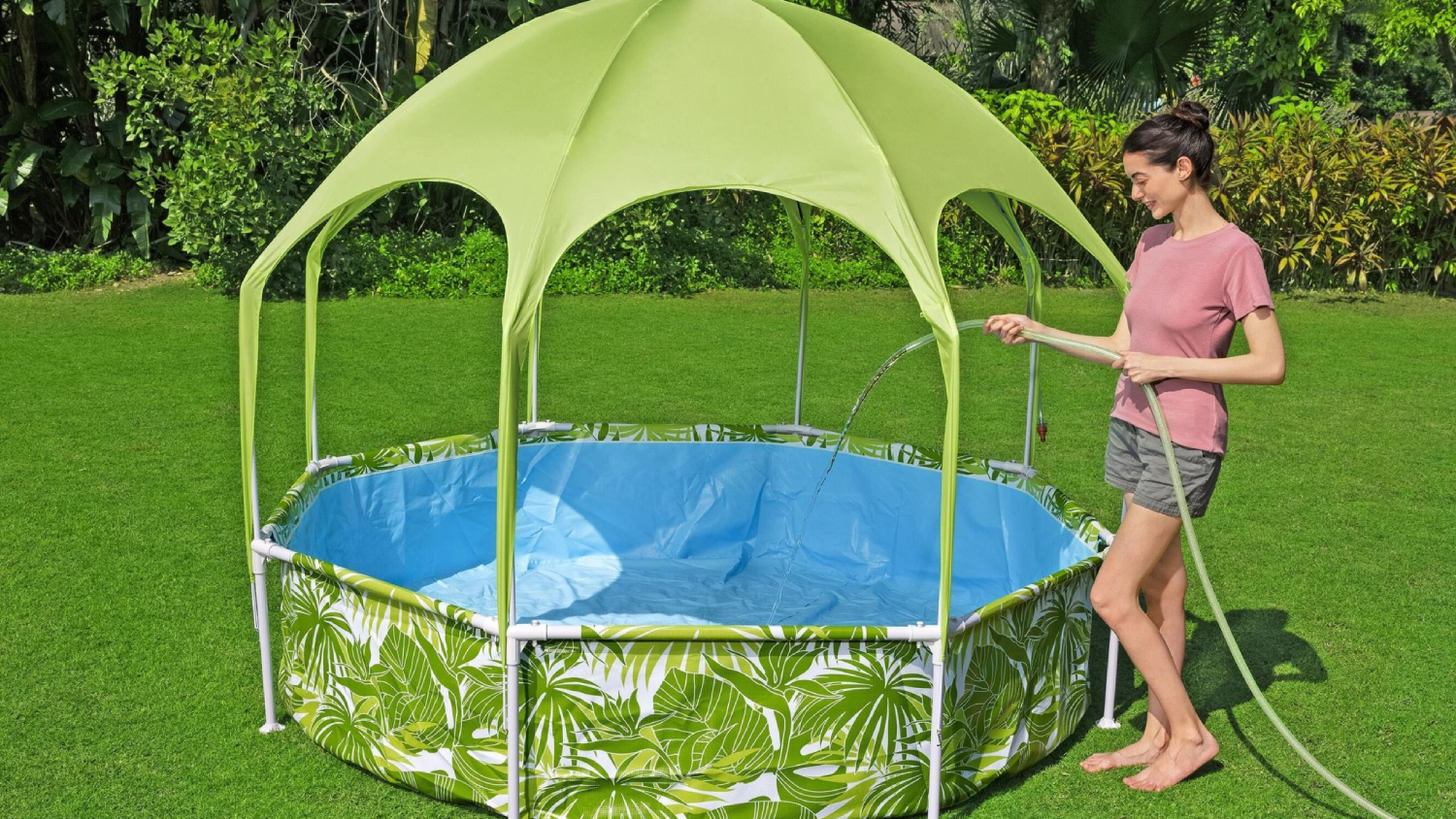 Bestway Play Pool with Canopy Shade .51 x 2.44m - Tropical Greens
