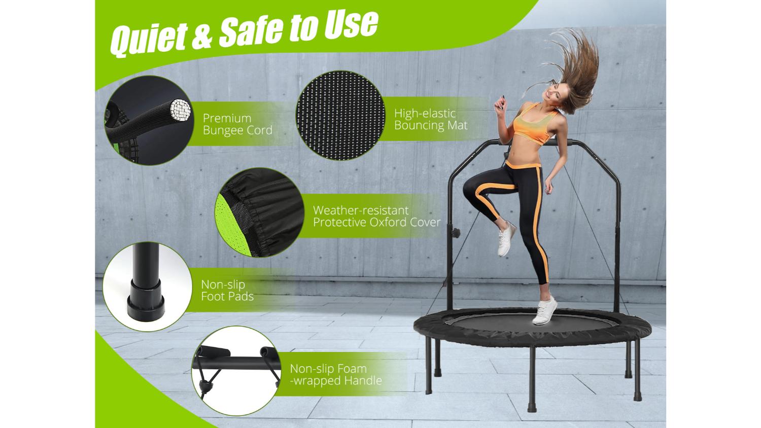 TSB Living Mini Fitness Trampoline with Handles, Resistance Bands 40B