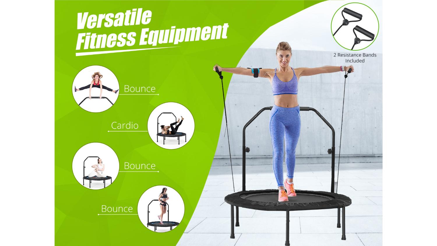 TSB Living Mini Fitness Trampoline with Handles, Resistance Bands 48B