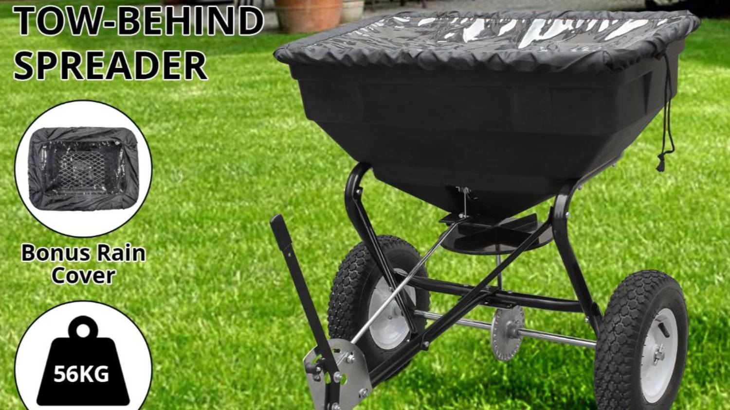 TSB Living Adjustable ATV Tow-Behind Gardening Mulch Spreader with Cover 56L