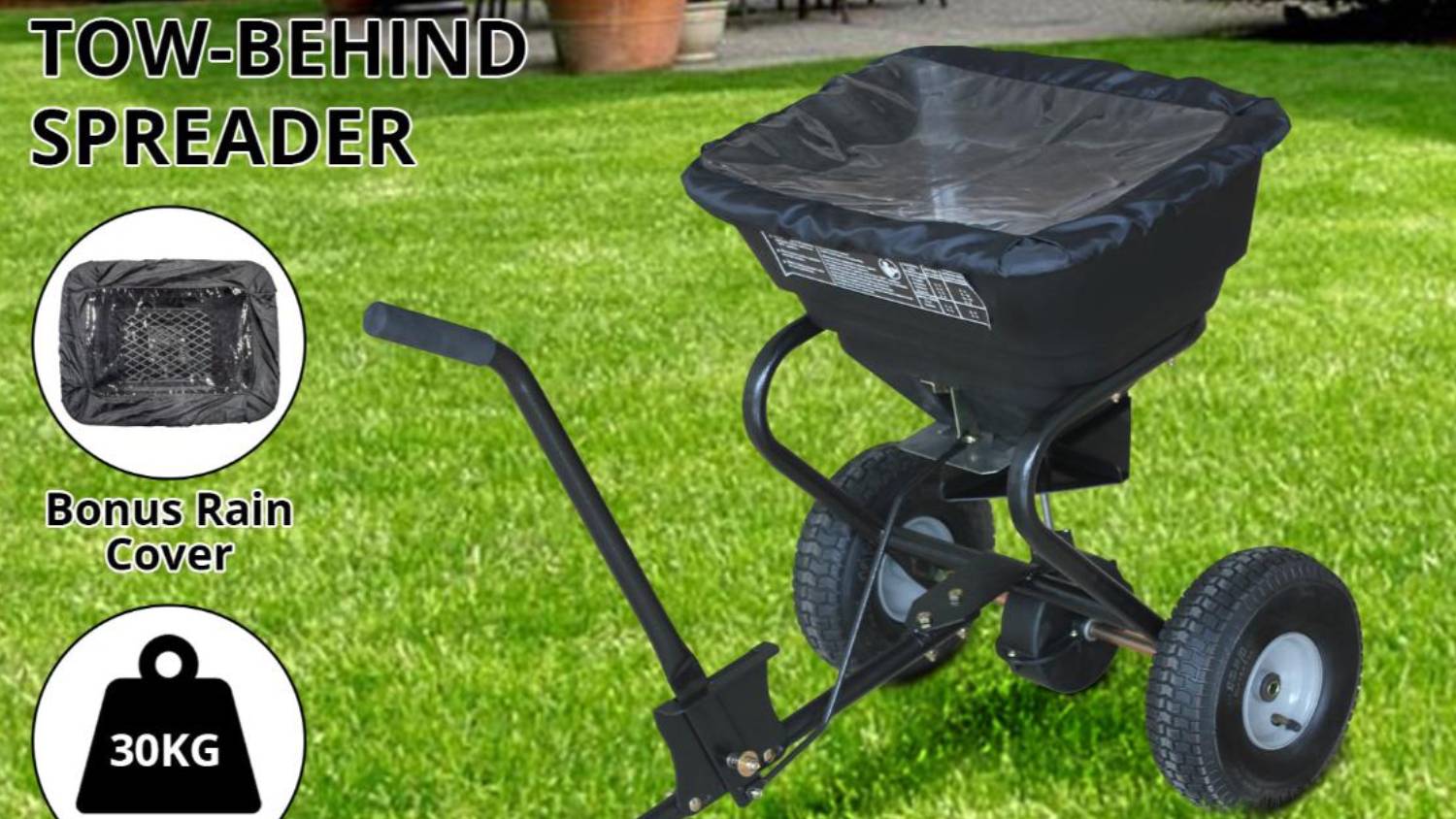 TSB Living Adjustable ATV Tow-Behind Gardening Mulch Spreader with Cover 30L