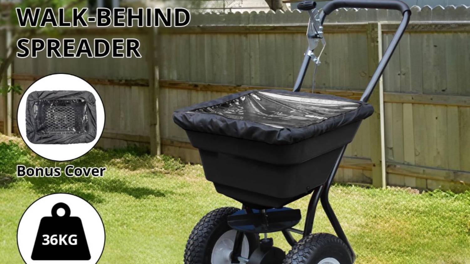 TSB Living Adjustable ATV Tow-Behind Gardening Mulch Spreader with Cover 36L