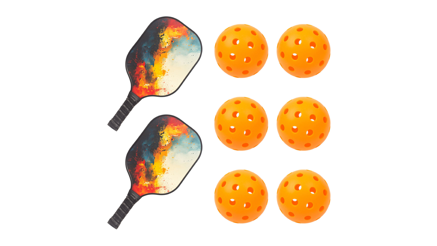 Hacienda Pickleball Game set with Fiberglass Paddles, Precision Balls 8pcs. - Orange