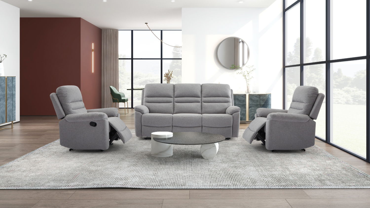 Thorndon 3 Piece Fabric Recliner Lounge Suite - 3/1/1-Seater