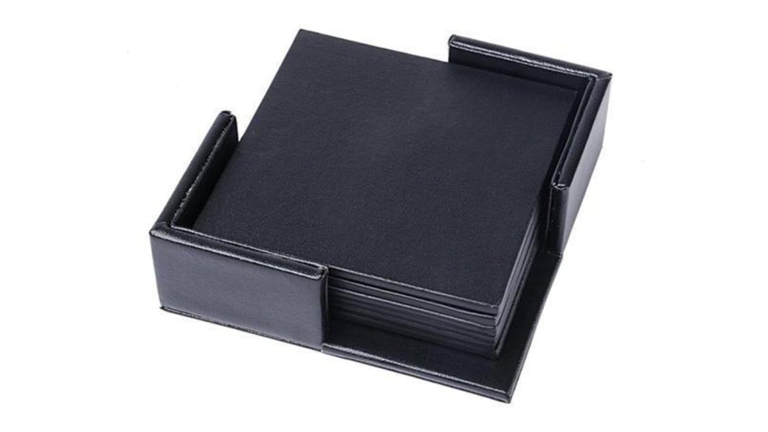 HOD Square Faux Leather Coasters 6pcs. - Solid Black