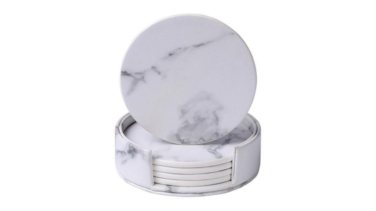 HOD Round Faux Leather Coasters 6pcs. - White Marble