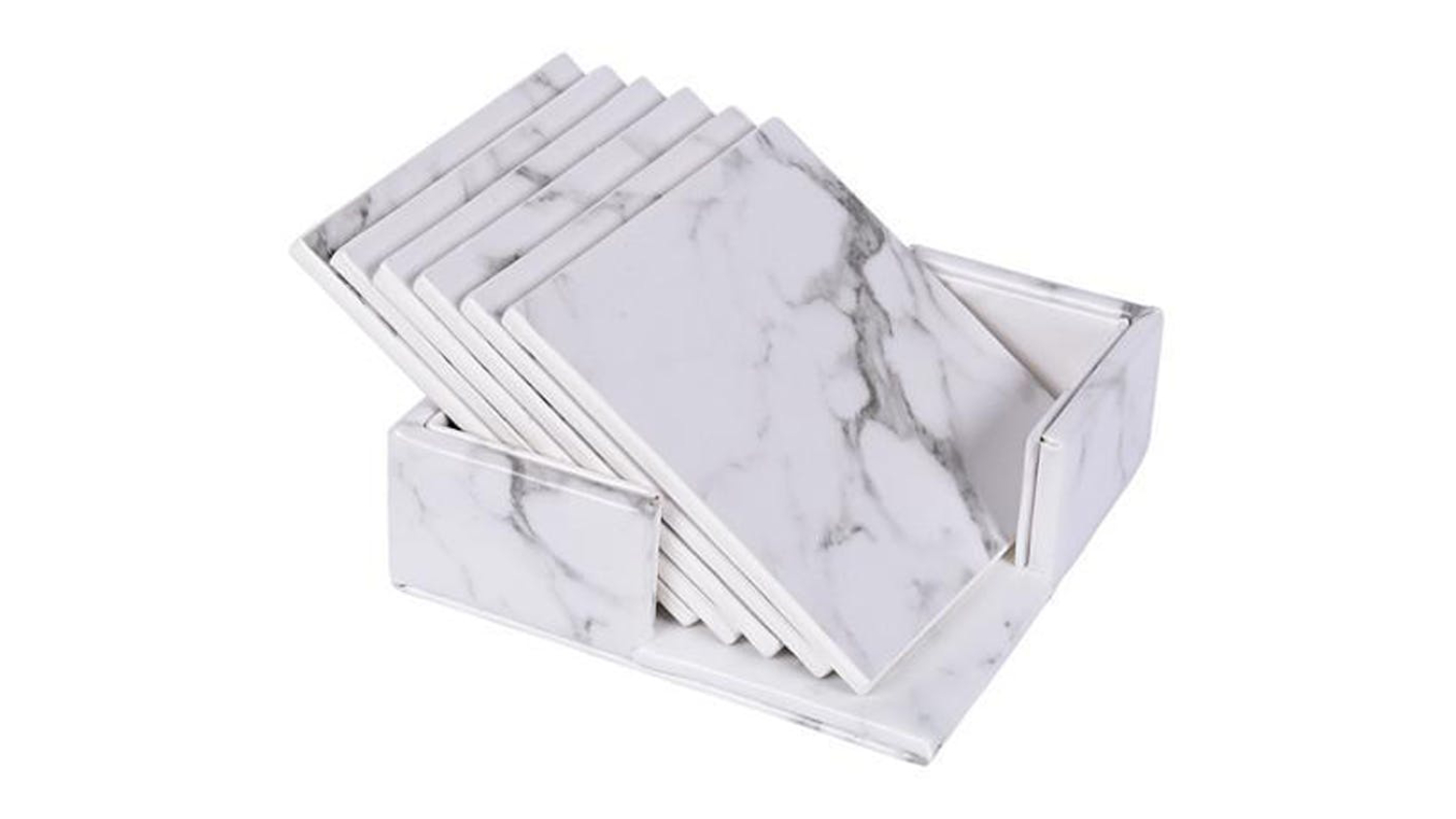 HOD Square Faux Leather Coasters 6pcs. - White Marble