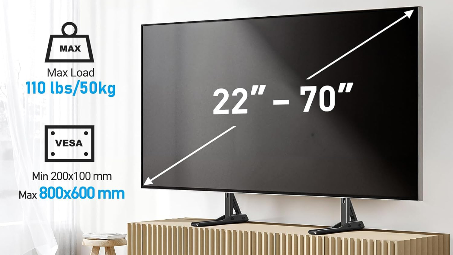 Perlesmith Support Legs for 22" to 70" TV - Black (PSTVS01-2)