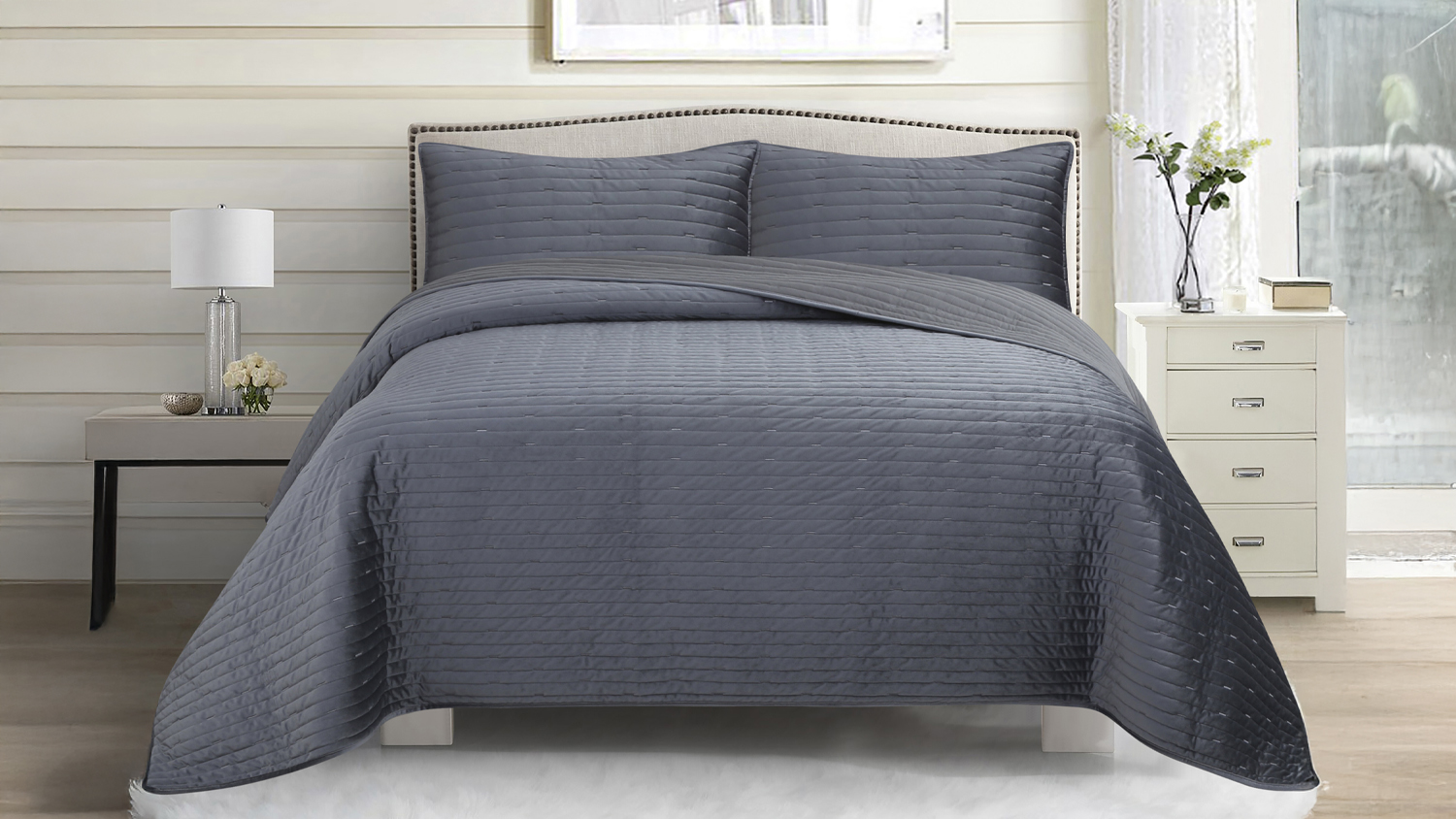 Velvet Bliss Charcoal Coverlet Set by Top Drawer