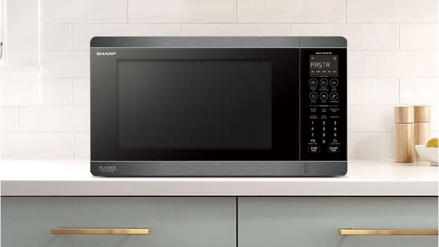 Sharp 30L Flatbed Inverter 1200W Microwave - Black Stainless Steel (SM327FHB)