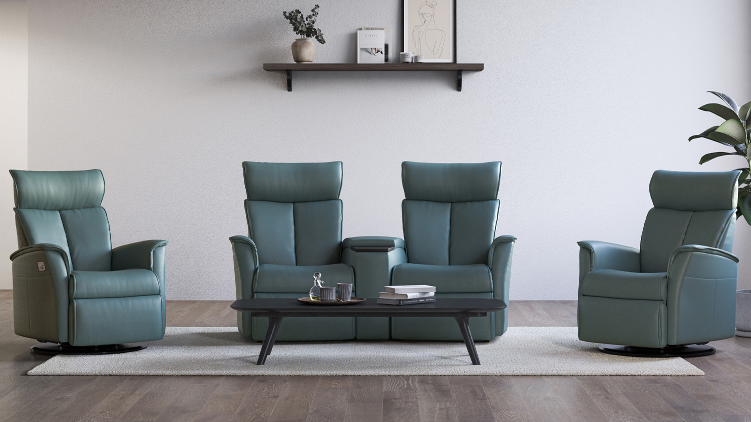 Duke Leather Electric Recliner AS Home Entertainment Unit with Storage Console