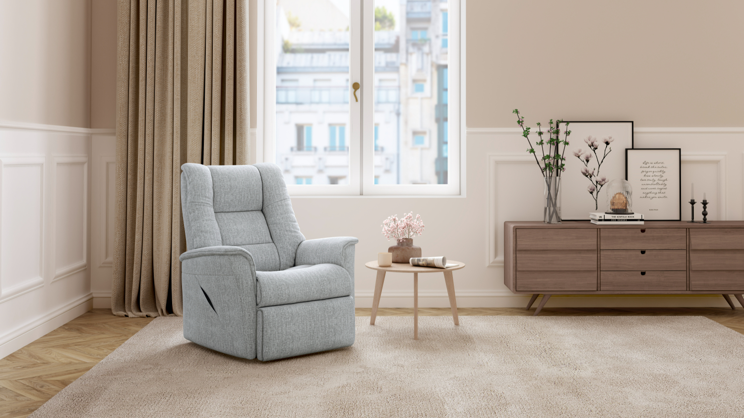 Victor Fabric Electric Lift Recliner Chair - Jena Silverstreak