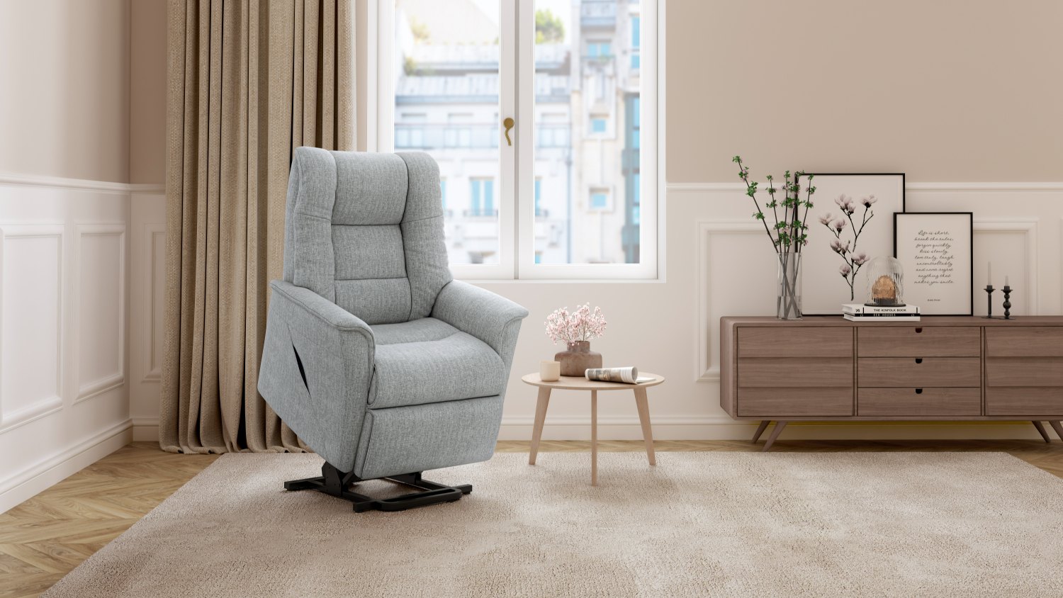 Victor Fabric Electric Lift Recliner Chair - Jena Silverstreak