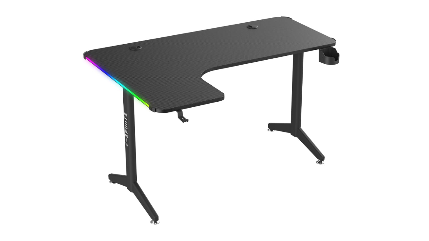 TSB Living Left-Handed L-Shaped Gaming Desk with Gamer LEDs, Cup Holder, Headphone Hook - Carbon Fiber Texture