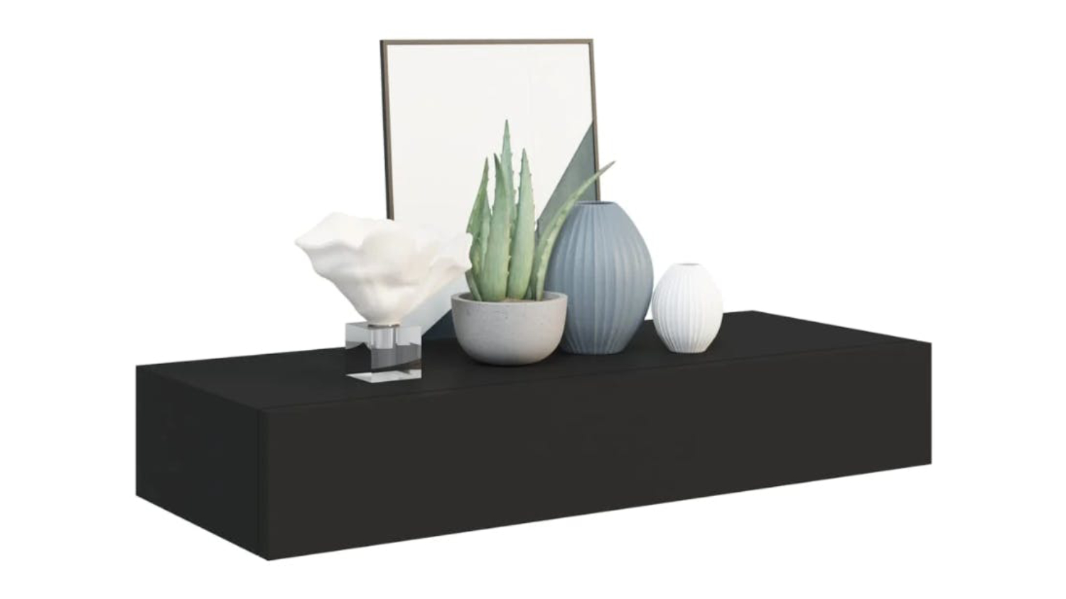 NNEVL Wall Mounted Shelf Drawer 60 x 23.5 x 10cm - Black