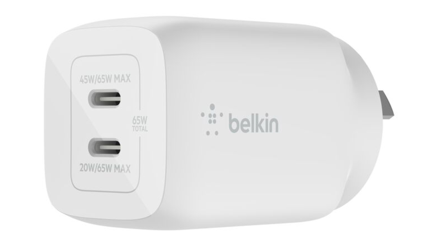 Belkin BoostCharge Pro 65W 2-Port GaN Wall Charger with PPS - White (WCH013AUWH)