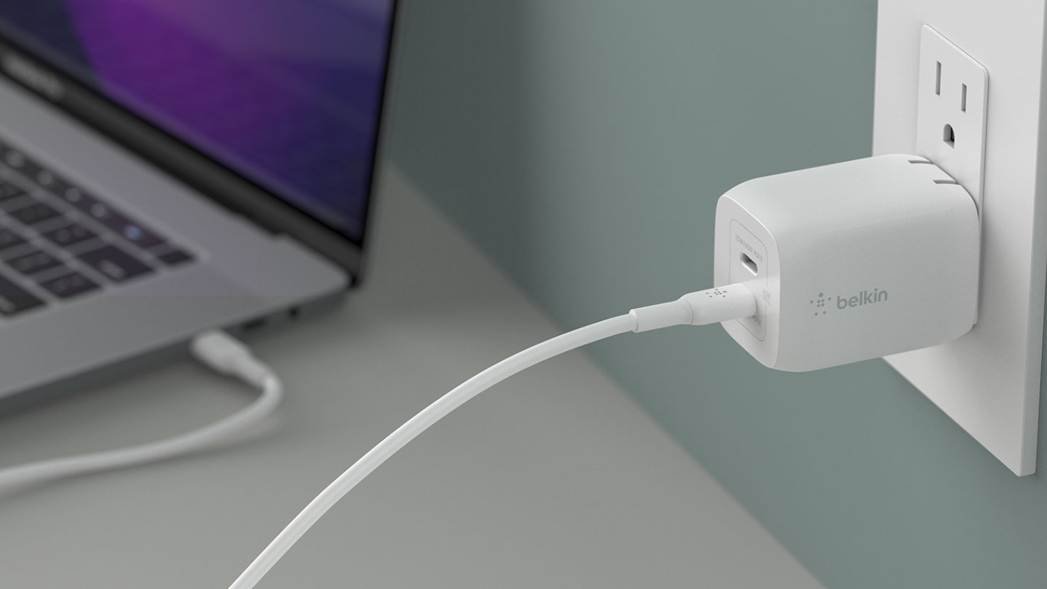 Belkin BoostCharge Pro 65W 2-Port GaN Wall Charger with PPS - White (WCH013AUWH)