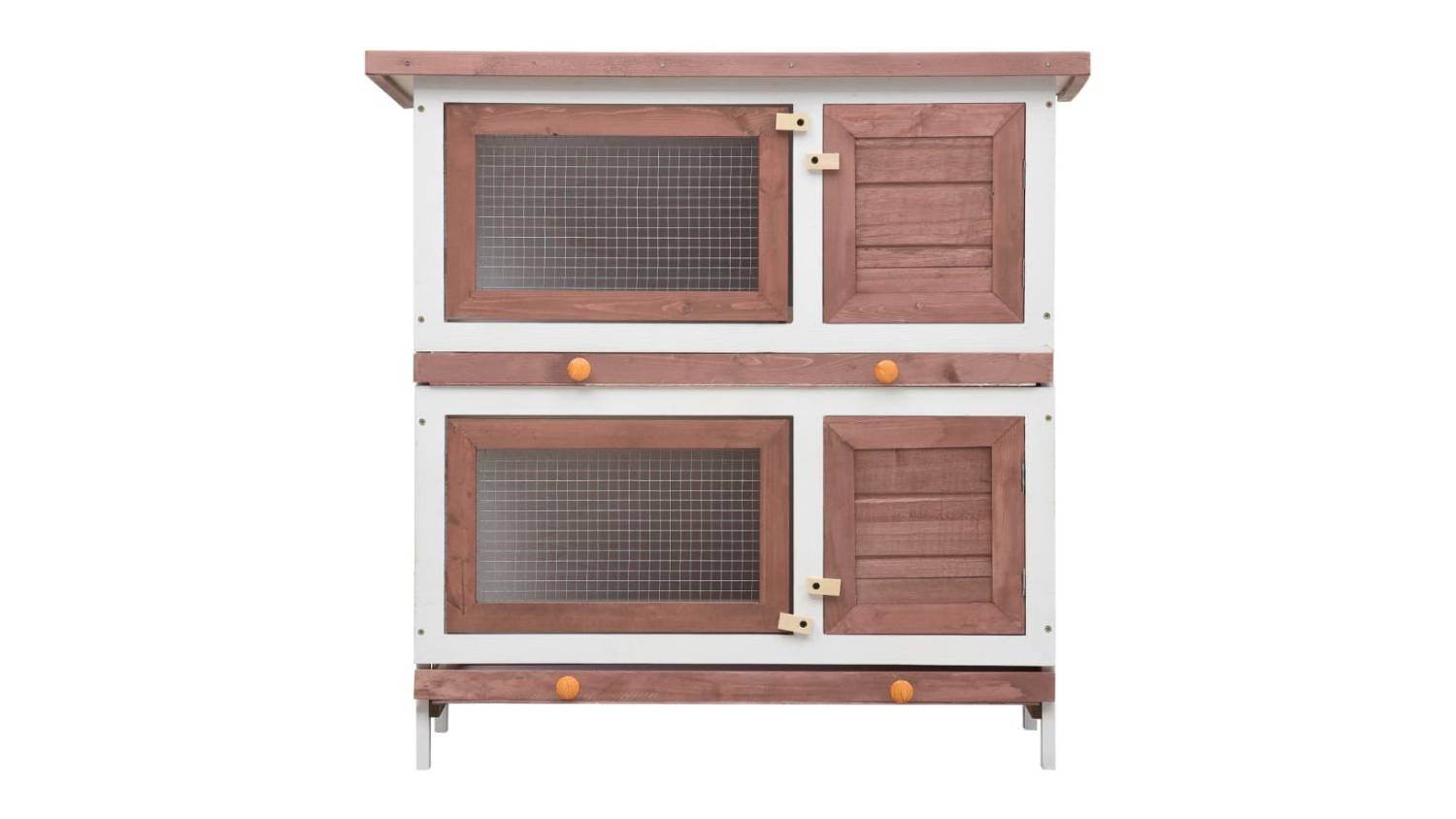 NNEVL Outdoor Rabbit Hutch 4 door 90cm - Brown Wood