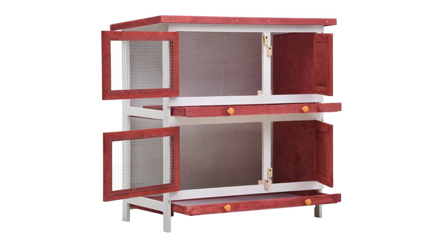 NNEVL Outdoor Rabbit Hutch 4 Door 90cm - Red Wood