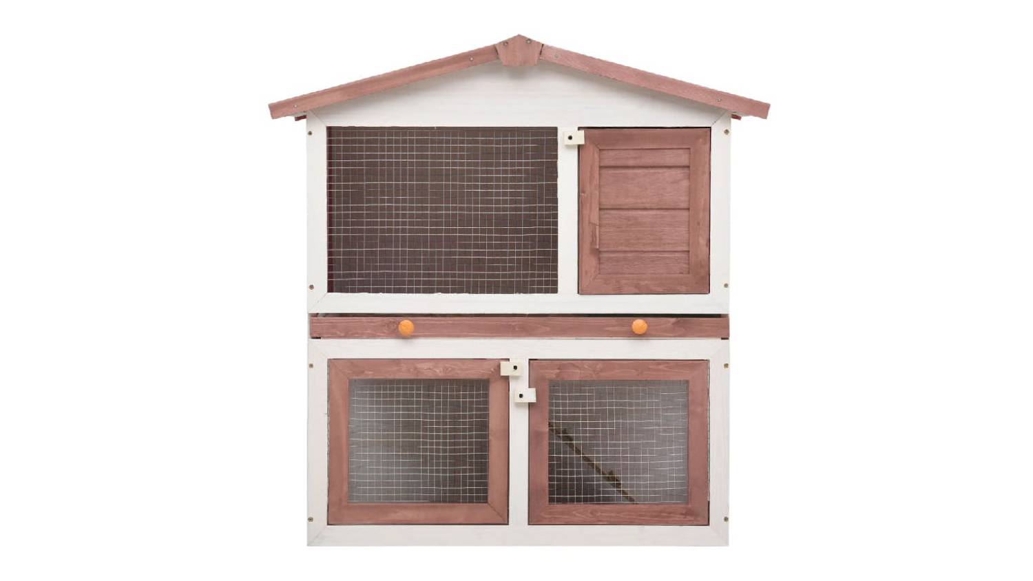 NNEVL Outdoor Rabbit Hutch 3 Door 90cm - Brown Wood