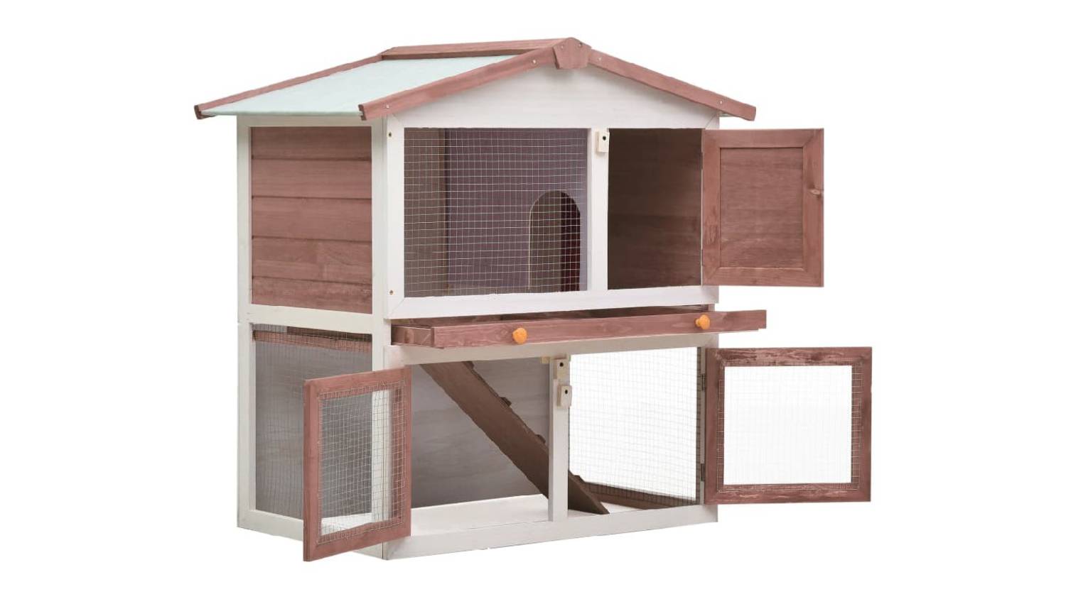 NNEVL Outdoor Rabbit Hutch 3 Door 90cm - Brown Wood