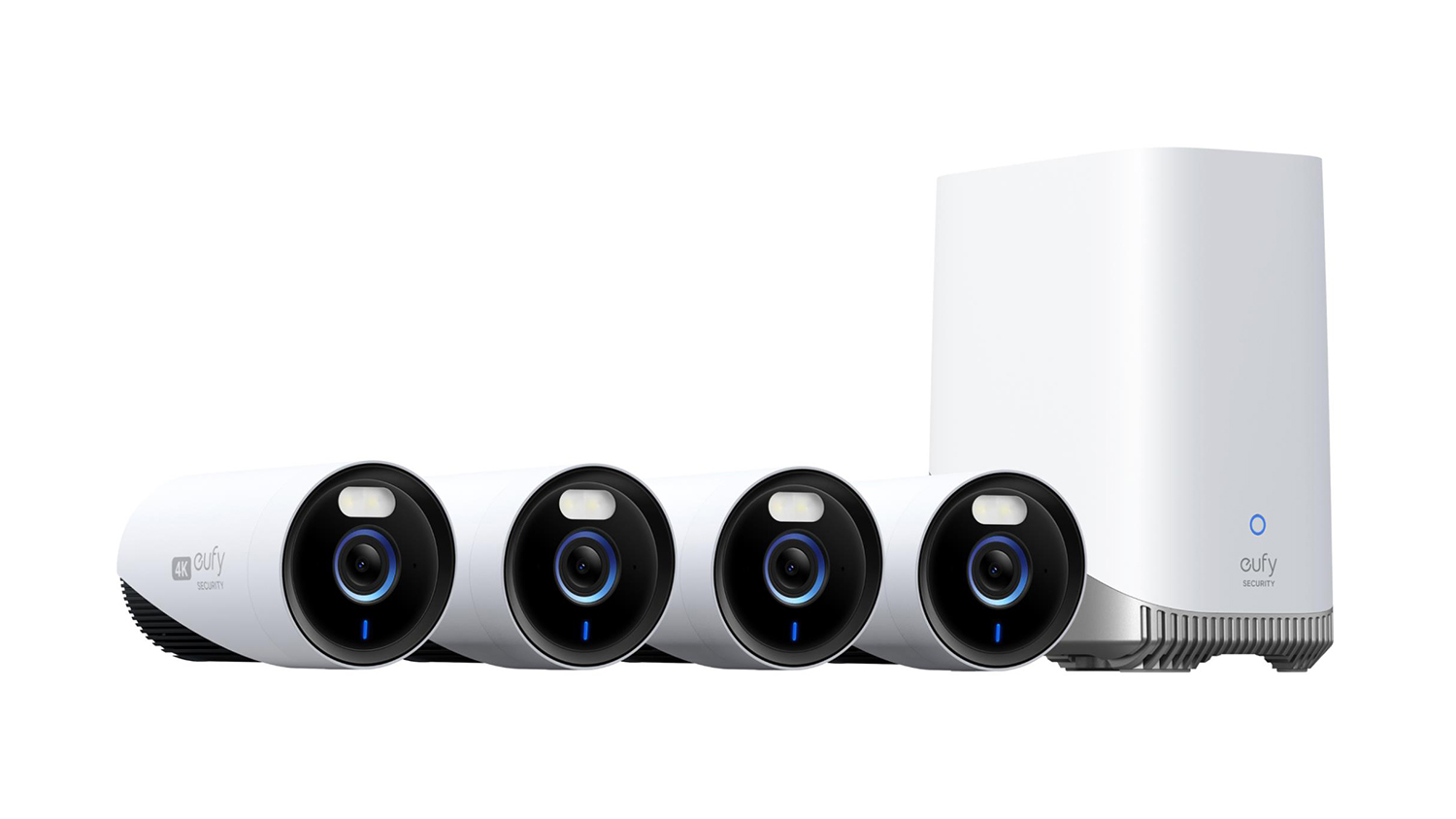 Eufy Cam Pro E330 4K Outdoor Wired Smart Security Camera - 4 Pack with HomeBase3 (White)