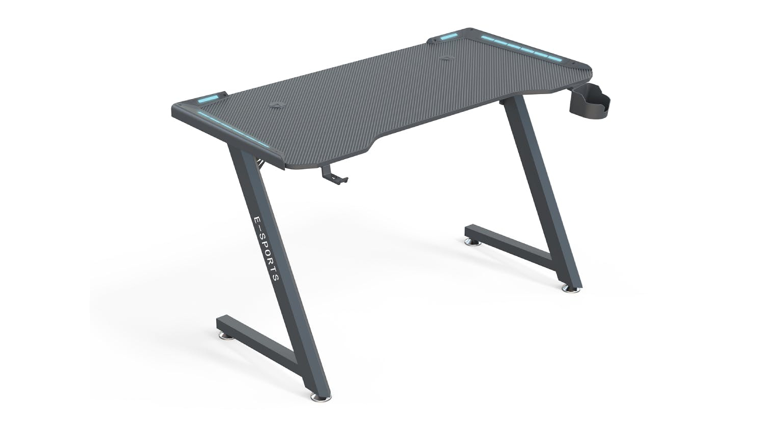 TSB Living Gaming Table with Wireless Charging, Headphone Hook, Gamer LEDs 120cm - Carbon Fiber