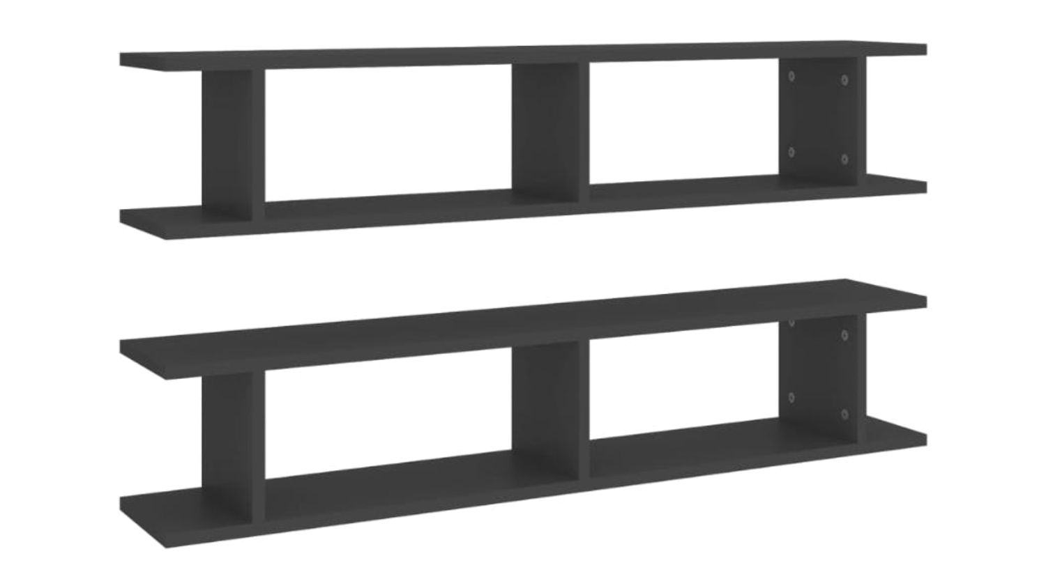 Two Grey floating ladder-style wall shelves shown front-facing